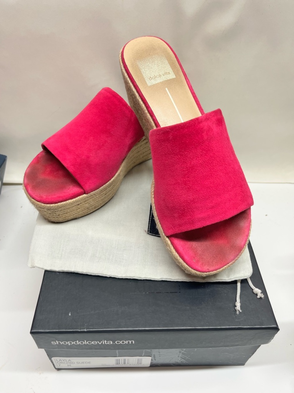 Dolce Vita Orchid Suede Jute Platform Mules sz 7